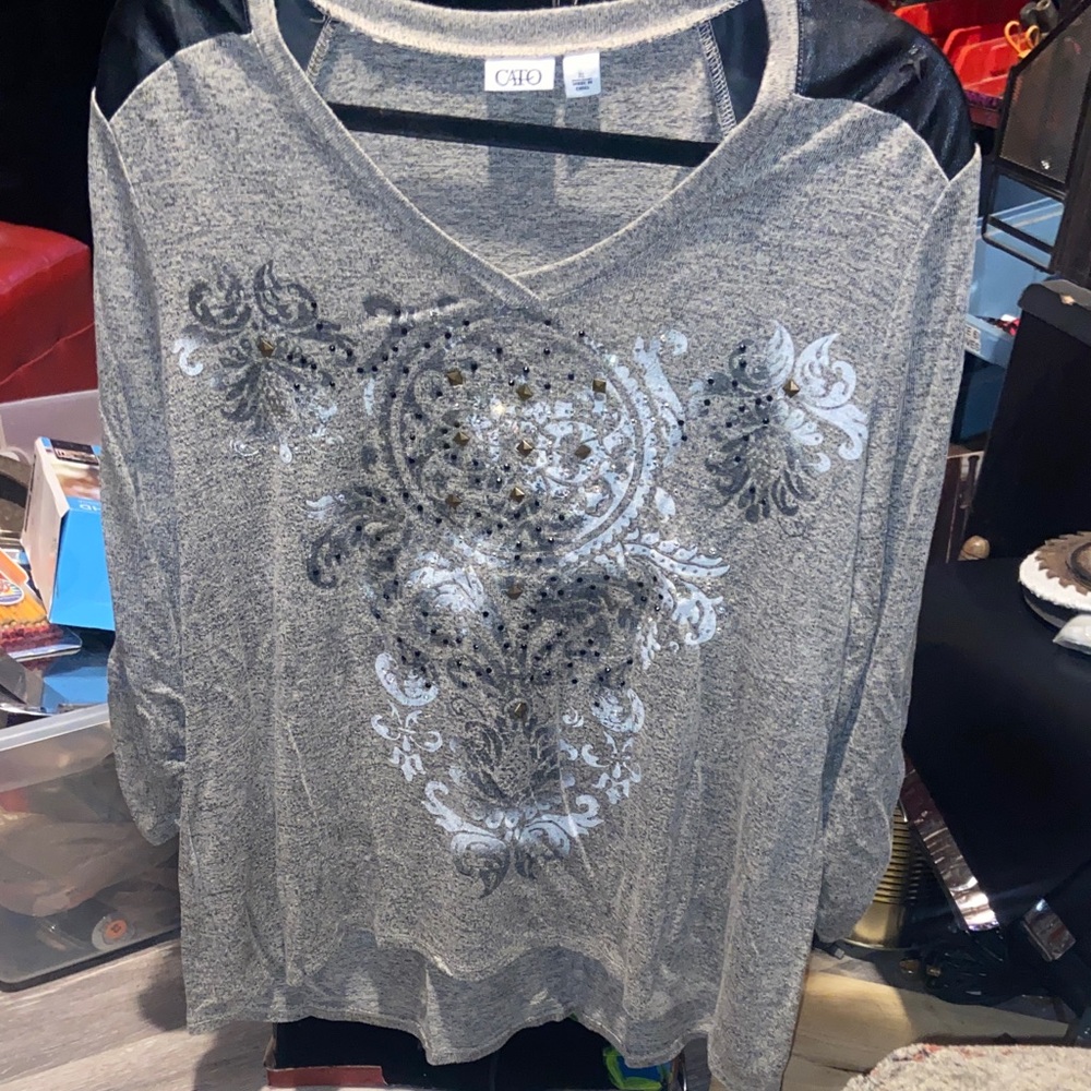 Cato Gray Studded V-Neck Embellished Top